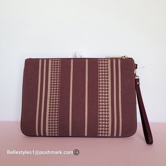 MICHAEL KORS Jet Set Signature Jacquard Large Zip Pouch Wristlet- Dark Berry ⭐ - Picture 7 of 16
